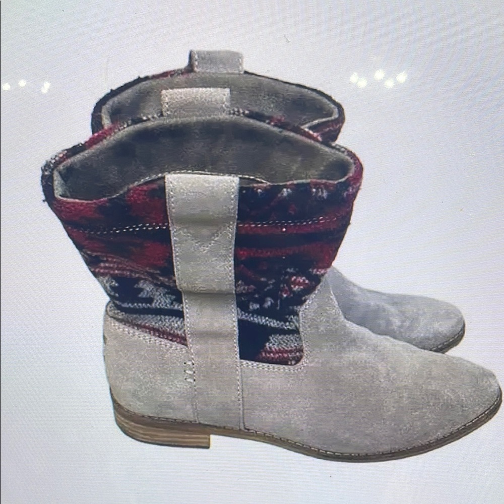 Stylish Gray and Red Heeled Boots